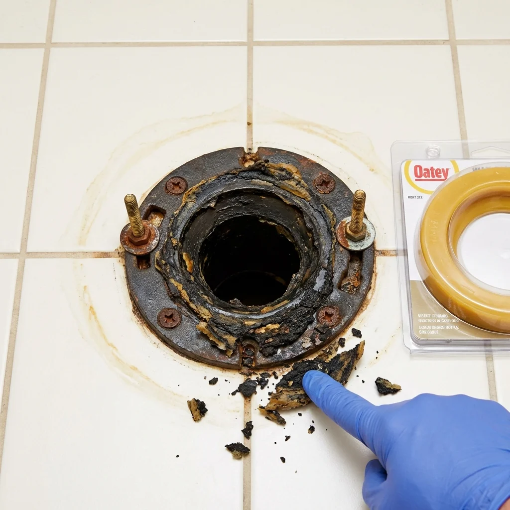 Failed wax ring showing water seepage at the base of a toilet in a Homedale, ID home